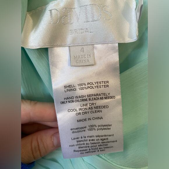 Davids Bridal Dress Womens Size 4 Mint Green Maxi Flowy Bridesmaid Fairy Party - Picture 13 of 14
